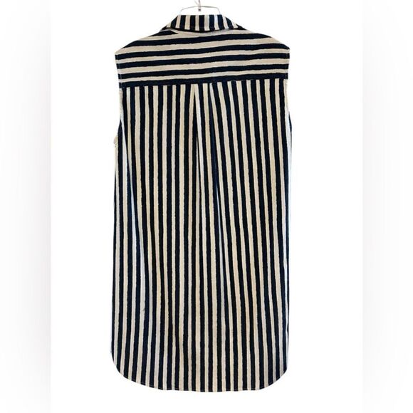 CCH Collection Nautical Navy & White Striped Collared Button Blouse SZ M - Picture 2 of 9